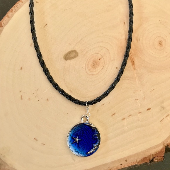Jewelry - Braided black choker Moon pendant